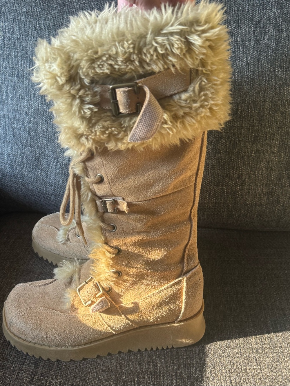 Y2K Bum Equipment Faux Fur Lined Women's Winter Boots In Light Tan - Picture 7 of 10